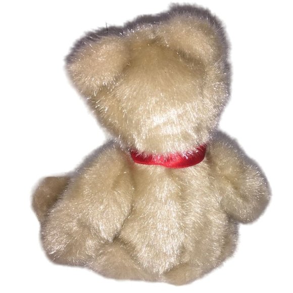 Vintage Tan Jointed Teddy Bear with Deep Red Ribbon. 7" Tall ( when sitting) - W - Picture 4 of 6